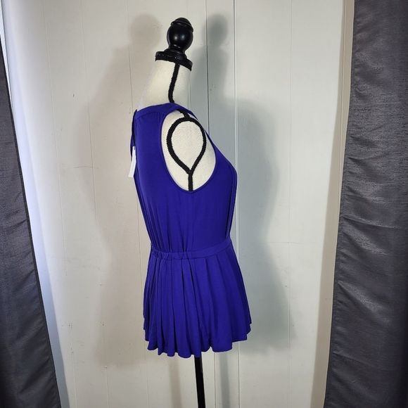 DELETTA Blue Pleated Peplum Scoop Neck Cobara Tops Size Small NWT - Picture 3 of 4